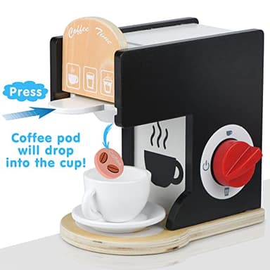 Play Kitchen Accessories Kids Wooden Coffee Maker Toy Espresso Machine Toddler Toy Kitchen Sets for Girls and Boys (Coffee Maker) (Black) - Image 5