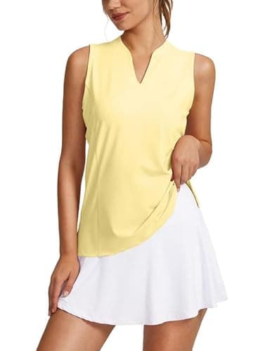 Obla Women's Sleeveless Golf Shirt V-Neck Lightweight Quick Dry Tennis Tank Tops Polo Shirts for Women(Yellow_XL) - Image 3