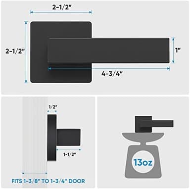 TICONN Dummy Door Handle, Heavy Duty Reversible Square Dummy Door Lever for Indoor, Bedroom, Closet (5 Pack, Rear Mount, Matte Black - Image 8