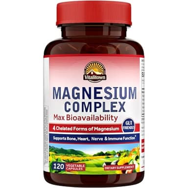 Vitalitown Magnesium Complex Supplement 500mg - NSF Certified Magnesium Glycinate, Malate, Taurate & Citrate - Chelated High Absorption & Gentle on Stomach - Vegan Non-GMO 120 Capsules - Image 1