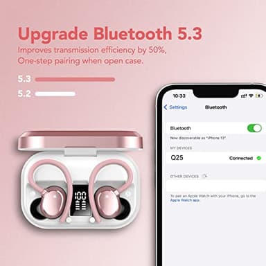 KT1 Wireless Earbuds, Sports Bluetooth Headphones, 120Hrs Playtime Ear Buds for Small Ear, IPX7 Waterproof Running Headphones, Deep Bass, Over Ear Sport Wireless Bluetooth Earphones for Android iOS - Image 7