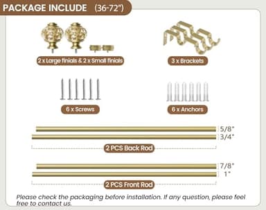 1 Inch Gold Double Curtain Rods 36 to 72 Inches (3 to 6 ft), USFOOK Drapery Rods for Windows, Telescoping Dual Curtain Rod with Luxury Translucent Finials - Image 7