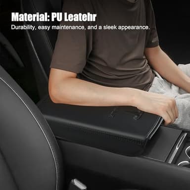 POKUNG Center Console Leather Armrest Cover Designed for 2024-2026 Refresh Model 3 Highland/Model Y Juniper 2025-2026,Center Console Accessories for Tesla Model 3/Y 2026 Interior Accessories Black - Image 4