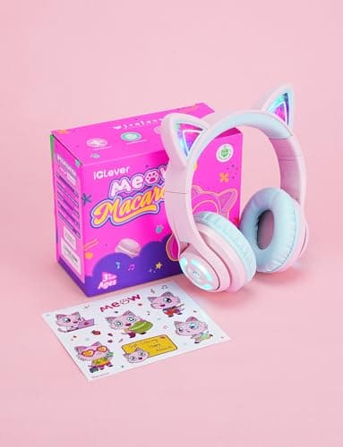 iClever Cat Ear Kids Bluetooth Headphones, LED Lights Up, 74/85dBA Safe Volume Limited, 50H Playtime,Bluetooth 5.2, USB C, Kids Headphones Wireless for Travel iPad Tablet, Meow Macaron Pink - Image 9