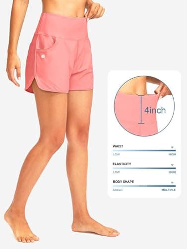 G Gradual Women's 3" High Waisted Swim Board Shorts with Pockets Quick Dry Swimsuit Bottoms Bathing Suit for Women with Liner(Hyper Pink,M) - Image 4