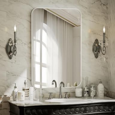 BEAUTYPEAK Wall Mirror 24" x 36" Rectangular Bathroom Mirror with Aluminum Alloy Frame, Rounded Corners Hanging Mirror for Living Room Bedroom Bathroom Entryway, Hangs Horizontal or Vertical, Silver - Image 7