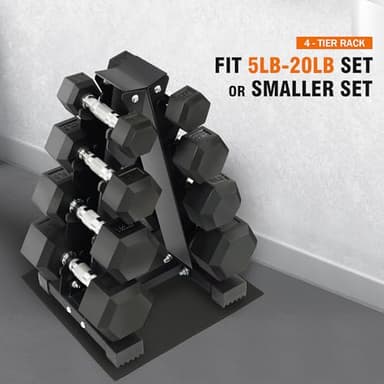 Fitvids Rubber Coated Hex Dumbbell Weight Set and Storage Rack, 100LB Set or 150LB Set, 5-20 lbs Pairs or 5-25 lbs Pairs - Image 6