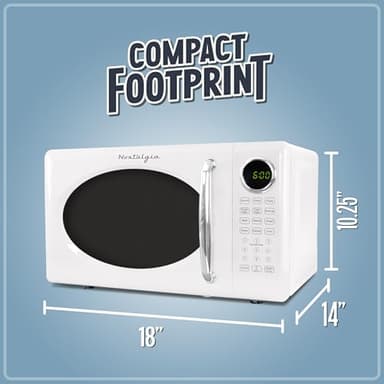 Nostalgia Retro Microwave Oven - 0.7 Cu Ft, 700-Watt Countertop Size with Glass Turntable, Child Safety Lock, 8 Auto-Cook Programs, Digital Clock - White - Image 3