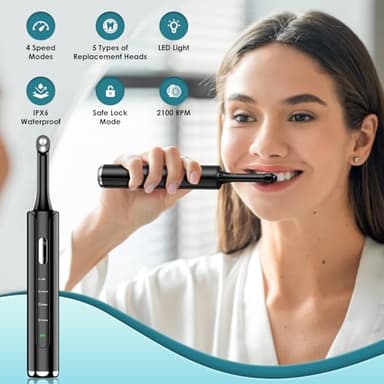 Tooth Polisher, Rechargeable Teeth Polisher with 5 Brush Heads, 4 Speed Modes, Tooth Whitening Kit for Cleaning and Polishing, LED Light, 3 Polish Pastes, IPX6 Waterproof Teeth Cleaning Tools, Black - Image 5