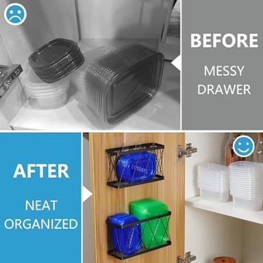 YIGII 3 Pack Adhesive Cabinet Organizer - Wall Mounted Pantry Door Organizer Bin Holder for Tupperware Lid Kitchen Wall Under Sink Basket Slim Space Black Stainless Steel - Image 3