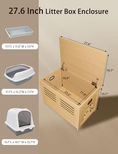 DINZI LVJ Litter Box Enclosure, Flip Top Litter Box Furniture, Good Ventilation, Hidden Cat Washroom, 27.6" L x 19.7" W x 19.7" H, Entrance Can Be on Left or Right, Wooden Cat House, Natural - Image 2