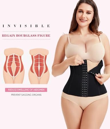 LODAY Waist Trainer Corset Shapewear Tummy Control Body Shaper Waist Cincher for Women Postpartum Belly Band Wrap(M,Black(hook)) - Image 5