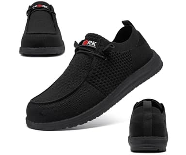 LARNMERN Slip On Steel Toe Shoes Men Lightweight Comfortable Walking Sneakers Safety Work Steel Toe Loafers(13 Men, Black) - Image 3