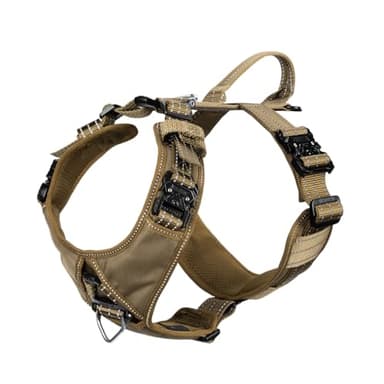 ICEFANG Dog Strap Harness with 4 x Metal Buckles,for Medium Sized Dog,K9 Vest,Y-Shape Chest,Adjustable Pet Harness,No-Pull Front Leash Clip (Medium (Pack of 1), Brown) - Image 1
