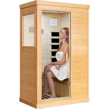 OUTEXER Far Infrared Sauna Home Sauna Spa Room Canadian Hemlock Wood 800W Indoor Saunas Low EMF 110V with Control Panel and Tempered Glass Door, Room: 35.2 * 27.6 * 61.6Inch - Image 1
