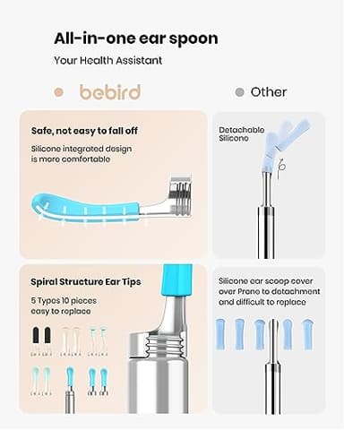 BEBIRD R1 Wax Removal Tool for Ear - Spade Ear Canal Cleaner with Camera 1080P Earscope, Wax Remove Ear Picker with Vari Replacement Tips, Camera with 6LED Light for Ear/Nose/Throat Examination, Black - Image 3