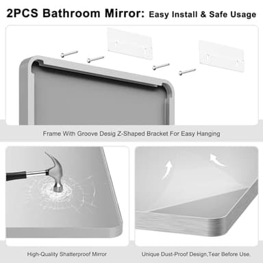 Bathroom Mirrors for Over Sink,2Pcs 24x36Inch Vanity Mirrors for Wall,Silver Metal Frame Rectangle Mirrors for Bathroom, Farmhouse,Restroom,Hangs Horizontally or Vertically - Image 4