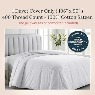 California Design Den Duvet Cover King Size Only - Winner Good Housekeeping Best Bedding Awards 2025, Premium 400 Thread Count Sateen, 100% Cotton Duvet Covers, Button Closure & Corner Ties - White - Image 2