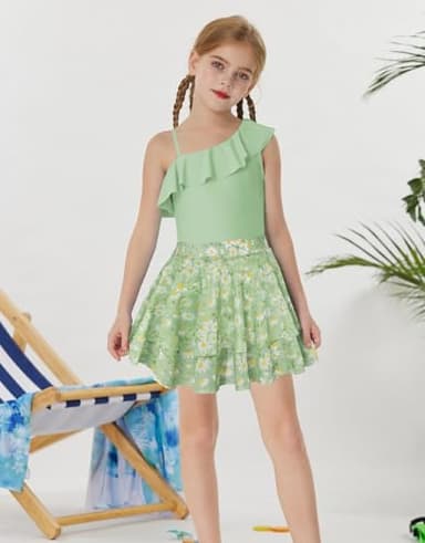 GRACE KARIN Girls Swimsuits Size 6 One Piece Green Off Shoulder Bathing Suit Swim Beach Wear - Image 4