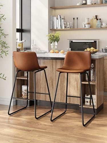 Aowos Bar Stools Set of 2, 26 Inches Counter Height Bar Stools with Back, Modern Faux Leather Barstools with Metal Legs and Footrest, Bar Chairs for Kitchens Island (Dark Brown) - Image 3