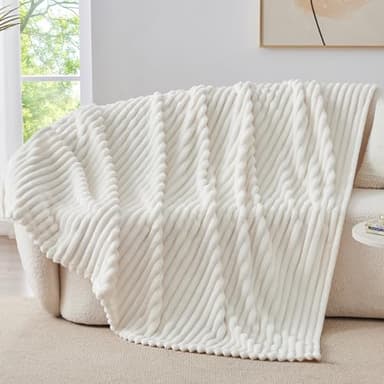 BEDELITE Twin Blanket for Couch & Bed, 300GSM Soft & Warm Fleece Blanket, Decorative and Giftable Striped Cream White Blankets for Women, Men, 60"x80" - Image 7