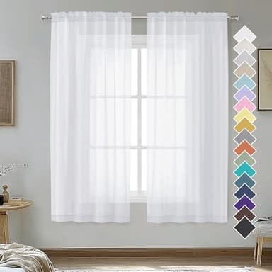 OVZME White Sheer Curtains 63 inch Length 2 Panels for Bedroom Living Room, Light Filtering Dual Rod Pocket Voile, Each 42 Width by 63 Length. - Image 1