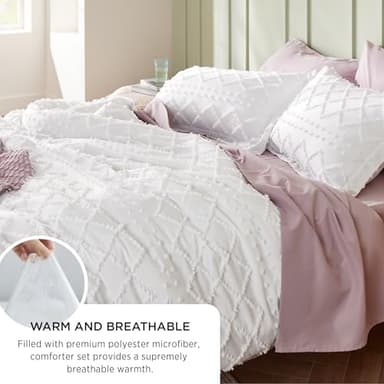 Bedsure Full Comforter Set - Green Comforter, Boho Tufted Shabby Chic Bedding for Kids, 3 Pieces Vintage Farmhouse Bed Set for All Seasons, Fluffy Soft Bedding with 2 Pillow Shams - Image 4
