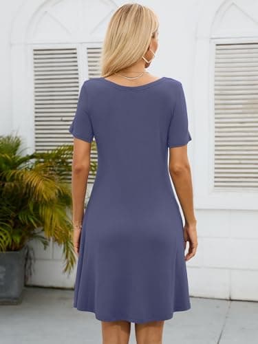 KORSIS Summer Dresses for Women Purple Gray Small Casual T Shirt Dress Short Sleeve Swing Flowy Ladies Beach Vacation Sundress with Pockets - Image 5