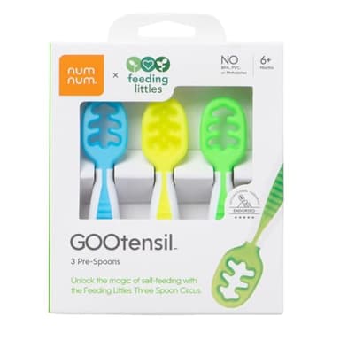 NumNum Baby Spoons Set, Feeding Littles x Silicone Pre-Spoon GOOtensils for Baby Led Weaning, Self-Feeding & Teething, First Stage Toddler Utensils for Ages 6+ Months, 3-Pack, BPA-Free (Neon) - Image 1