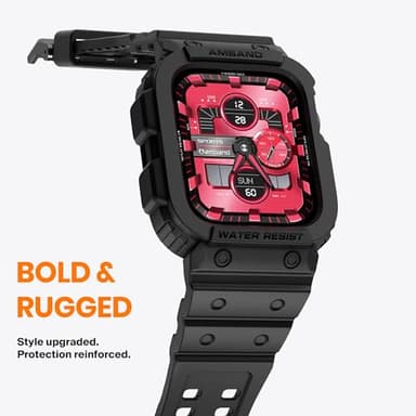 amBand Compatible with Apple Watch Series 9/8/7/SE (3/2/1)/6/5/4/3 Band for Men 45mm 44mm 42mm Case, Rugged Sport Strap for iWatch 45/44 mm Military Protective Cover Bumper Drop-Proof, Matte Black - Image 2