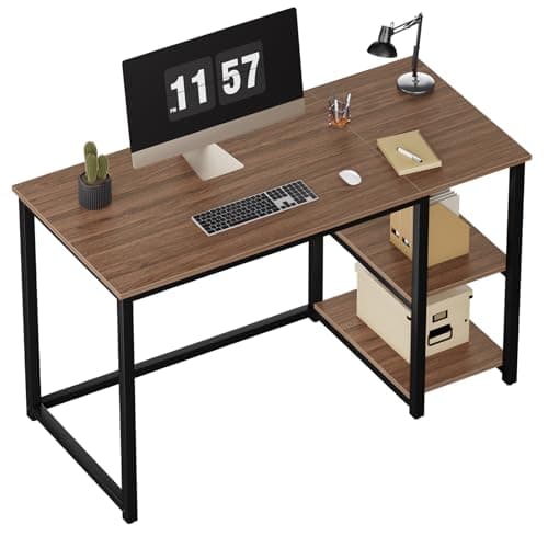 SINPAID Computer Desk 47 inches with 2-Tier Shelves Sturdy Home Office Desks with Large Storage Space Modern Gaming Desk Study Writing Laptop Table, Brown - Image 1