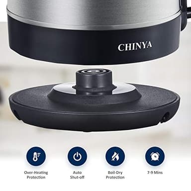 CHINYA Electric Kettle, 1.7 Liter Stainless Steel Tea Kettle with Blue LED Light, Fast Heating Countertop Tea Maker Hot Water Boiler with Auto Shut-Off & Boil Dry Protection, Black - Image 4