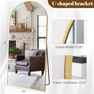 Koonmi 34"x76" Arched Full Length Mirror, Gold Large Floor Mirror with Aluminum Alloy Frame Standing Hanging or Leaning Wall-Mounted Mirror, Vanity Mirror for Living Room and Bedroom - Image 4