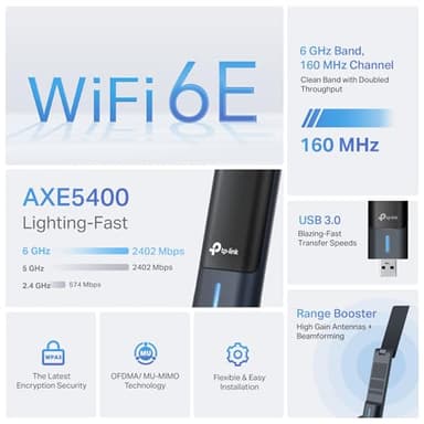 TP-Link AXE5400 WiFi 6E USB Adapter for Desktop PC (Archer TXE70UH) Tri-Band Wireless Network Adapter, Ultra-Low Latency, MU-MIMO, OFDMA, Refined Security, WPA3, Supports Windows 11/10 - Image 2