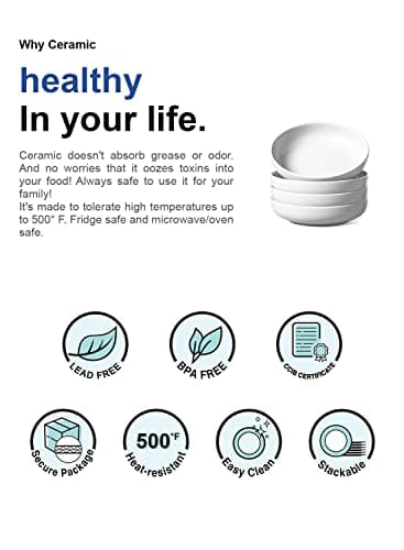 LE TAUCI Pasta Bowls 45 oz, Salad Bowls Set for Serving Soup, Pasta, Noodle, Dinner, Large Kitchen Bowl Plates, Microwave Safe - 8.5 Inch, Set of 4, White - Image 8