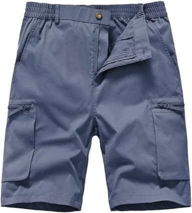 QPNGRP Men's 9" Inseam Stretch Waist Zipper Cargo Shorts with 6 Pockets GrayBlue 32 - Image 4