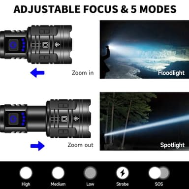 Rechargeable Flashlights High Lumens, Powerful Tactical Flashlights, 5 Modes LED Flashlight Adjustable, Brightest Flashlight Waterproof, Handheld Flash Light for Emergencies, Home, Camping, Hiking - Image 3