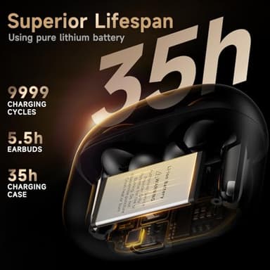 Studio-Quality Wireless Ear Buds with Deep Bass & Enhanced Audio Clarity, Bluetooth 5.4, 10-Year Lifespan Earbuds, ENC Noise Cancelling Calls, Secure Fit Memory Foam Tips, IPX6 Waterproof (Black) - Image 3