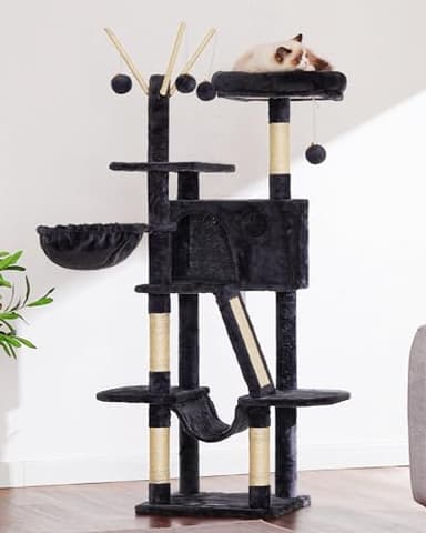 Hey-brother Cat Tree, 53 inch Cat Tower for Indoor Cats, Cat House with Padded Platform Bed, Toy Balls, Large Cozy Condo, Hammocks and Sisal Scratching Posts, Smoky Gray MPJ019-SG - Image 7