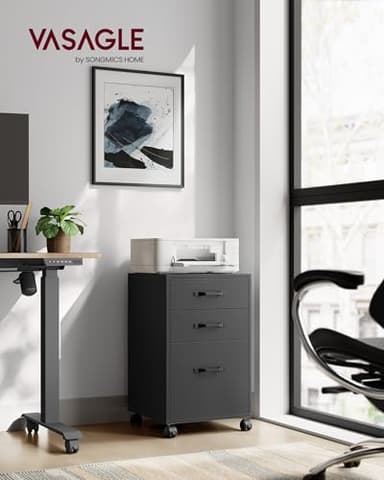 VASAGLE File Cabinet, 3 Drawers Filing Cabinet for Home Office, with Wheels, for A4, Letter Sized Documents, Hanging File Folders, Ink Black UOFC065B16 - Image 2