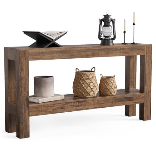 LITTLE TREE 63-Inch Narrow Long Console Table for Living Room, Farmhouse Wood Entryway Table for Hallway, Sofa, Entry, Entrance, Foyer, Behind Couch with 2-Tier Shelves, Brown - Image 1