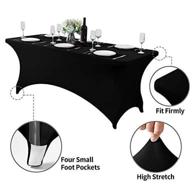 Hezuzo Spandex Table Cover for 6Ft or 4fT or 8ft Table Universal Fitted Stretch Tablecloth for Party, Banquet, Wedding and Events-Black - Image 6