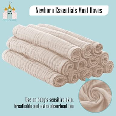 Cute Castle 12 Pack Muslin Burp Cloths for Baby - Ultra-Soft 100% Cotton Baby Washcloths - Large 20'' by 10'' Super Absorbent Milk Spit Up Rags - Burpy Cloths for Unisex, Boy, Girl - Brown - Image 6