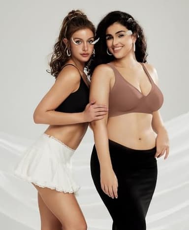 OEAK Womens Deep V Bras Wireless Comfortable Bra Supportive No Underwire Bras Tshirt Push Up Bralettes Plunge Seamless Bra Coffee M - Image 8