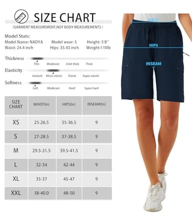 FIRST WAY Women's Hiking Cargo Shorts Quick Dry Lightweight 9'' Bermuda Shorts with Zipper Pockets for Golf Active Navy Blue - Image 6