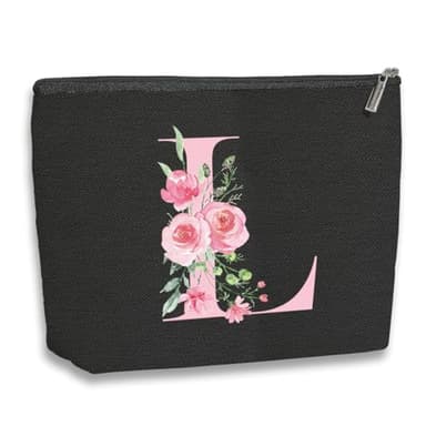 kdxpbpz A-Z Personalized Cosmetic Bag Monogrammed Makeup Bags Bridesmaid Gifts Custom Toiletry Pouch Gifts for Women Mom Best Friend Sister Bride Bridesmaid (L) - Image 1