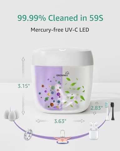 GROWNSY Pacifier Sanitizer Portable, UV Light Sanitizer on The Go, USB Charging Sanitizer Case, Mini Pacifier Sanitizer 99.99% Cleaned in 59 Seconds (White) - Image 4