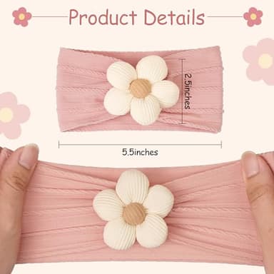 CÉLLOT 3 Pcs Baby Girl Headbands with Flower Nylon Headbands Soft Stretchy Headwear Hair Accessories for Newborn Infant Toddler Kids (Pink Beige Salmon) - Image 2