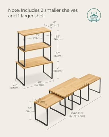 SONGMICS Cabinet Organizer Shelf, Set of 3 Kitchen Counter Shelves, Kitchen Storage, Spice Rack, Stackable, Expandable, Ink Black and Natural Beige UKCS014B01 - Image 6