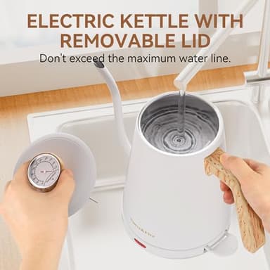Nueve&Five Gooseneck Electric Kettle with Thermometer,Electric Tea Kettle 1L with Auto Shut-Off,1000W Hot Water Kettle of Stainless Steel for Coffee & Tea -White - Image 8